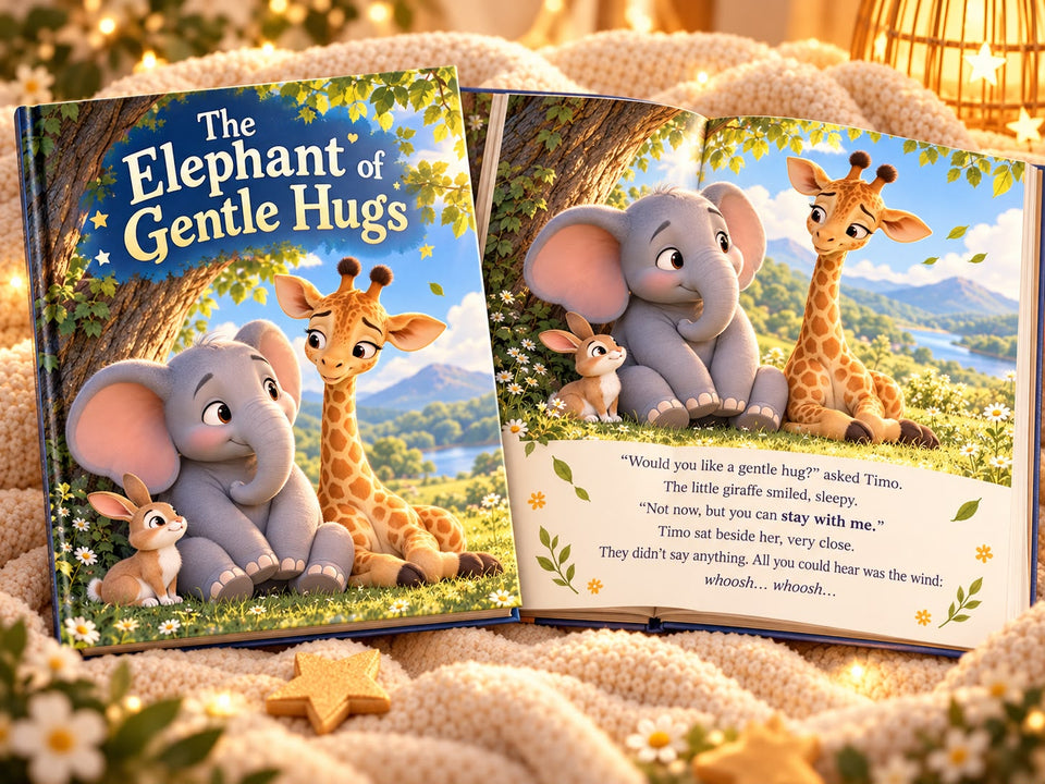 English illustrated pages from The Elephant of Gentle Hugs